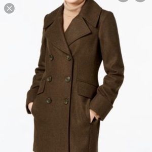 Wool blend double-breasted military-style pea coat
